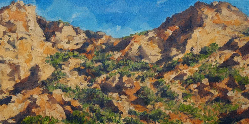 Prompt: painting of rugged mediterranean highlands