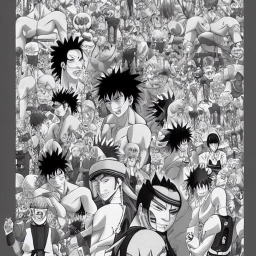 Image similar to stunning full body character design by masashi kishimoto, hyper-detailed masterpiece