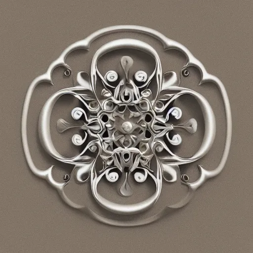 Image similar to filigree nordic jewelry isolated on white background and a flower in the background, refraction, occlusion, keyshot render, octane render, vray render