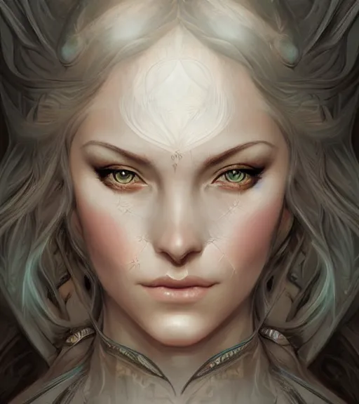 Image similar to A detailed digital art head on symmetrical fanart portrait of a distinguished elven woman by Charlie bowater and lise deharme wlop, critical role