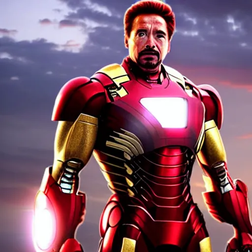 Image similar to arnold schwarzenegger as iron man, cinematic lighting, photorealistic