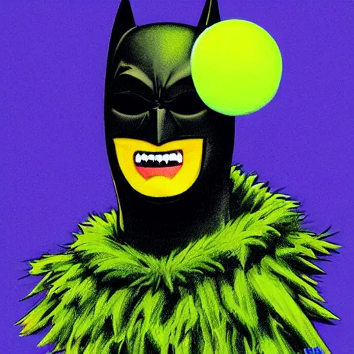 Prompt: a tennis ball monster ,tennis ball, batman, digital art, fantasy, magic, trending on artstation, ultra detailed, professional illustration by Basil Gogos