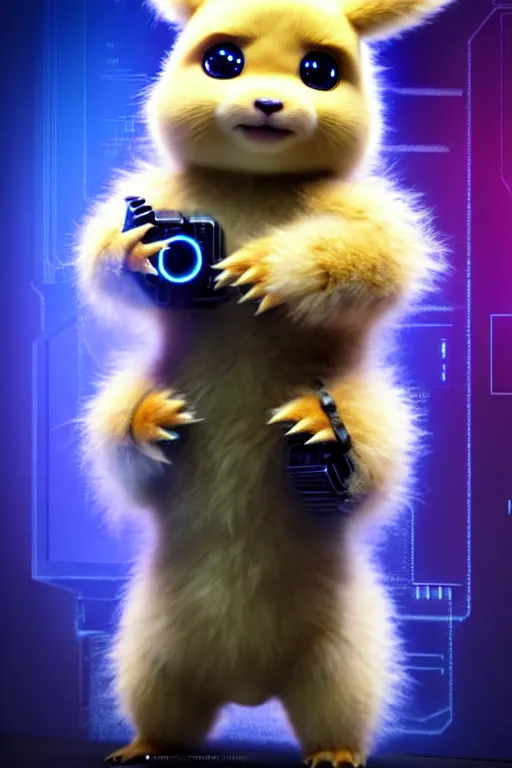 Prompt: high quality 3 d render cyberpunk very cute fluffy! wombat cyborg, mechanical paw, highly detailed, unreal engine smooth, in the style of detective pikachu, hannah yata charlie immer, cinematic neon blue light, low angle, uhd 8 k, sharp focus