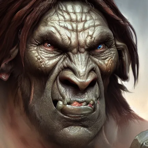 Prompt: a orc, hyper realistic, digital painting, photorealistic, in the style of greg rutkowski, detailed face