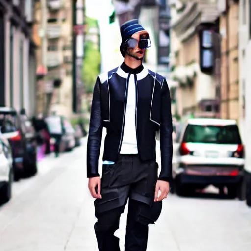 Image similar to futuristic menswear street fashion