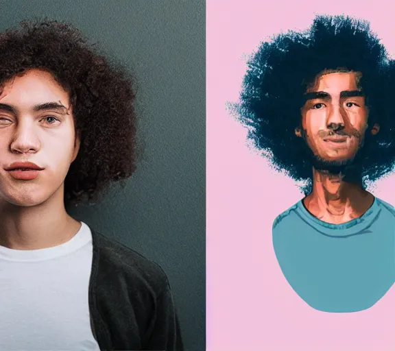 Prompt: a side by side comparison portrait of a typical millennial and a typical gen z at 2 1 years old, in the style of an original beeple digital art painting