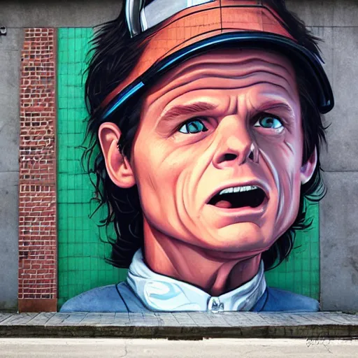 Image similar to Street-art portrait of Marty McFly from back to the future movie in style of Etam Cru