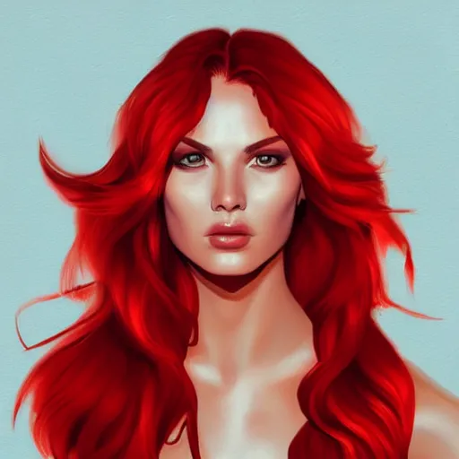 Prompt: a stunning upper body portrait of a beautiful woman, her hair is red hot fire, by marvel comics, digital art, trending on artstation