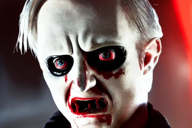 Image similar to macaulay culkin as jigsaw in the saw franchise, cinematic lighting