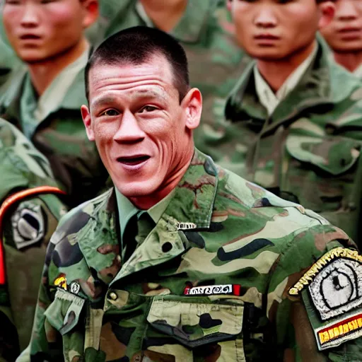 Image similar to john cena head conquered by tiny chinese soldiers