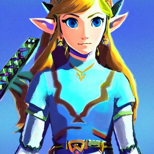 Image similar to a portrait of princess zelda from the legend of zelda breath of the wild, breath of the wild art style.