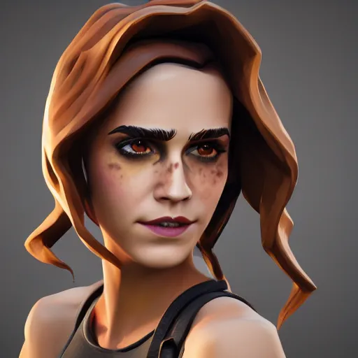 Image similar to full body textured film grain Heavy Contour makeup look eye shadow smokey eyes fashion model face emma watson as a fortnite character cgsociety octane render unreal engine redshift render trending on artstation render blender behance