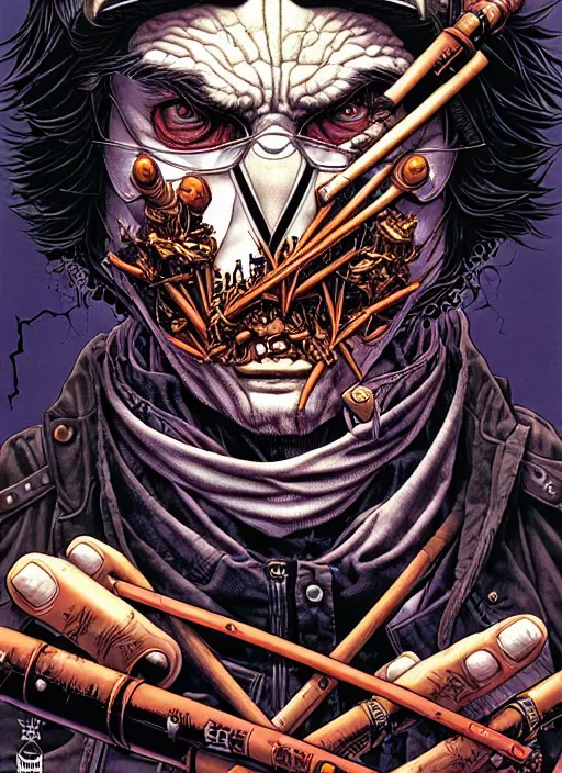 Image similar to portrait of crazy casey jones, symmetrical, by yoichi hatakenaka, masamune shirow, josan gonzales and dan mumford, ayami kojima, takato yamamoto, barclay shaw, karol bak, yukito kishiro