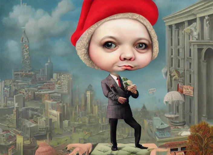 Image similar to a shrimp wearing beret and suit, lowbrow, matte painting, 3 - d highly detailed, in the style of mark ryden,