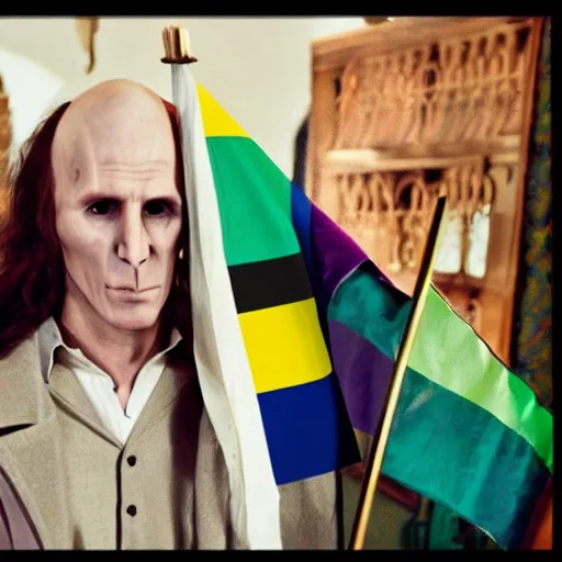 Image similar to ! dream harry potter with voldemort, pride flag in background, full picture
