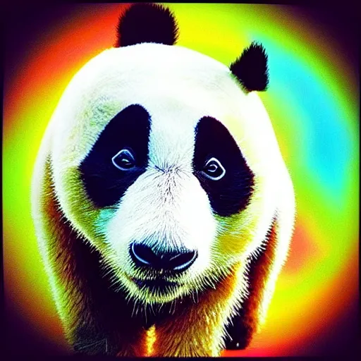 Image similar to “dmt ayahuasca dream of a panda riding an unicycle, psychedelic”