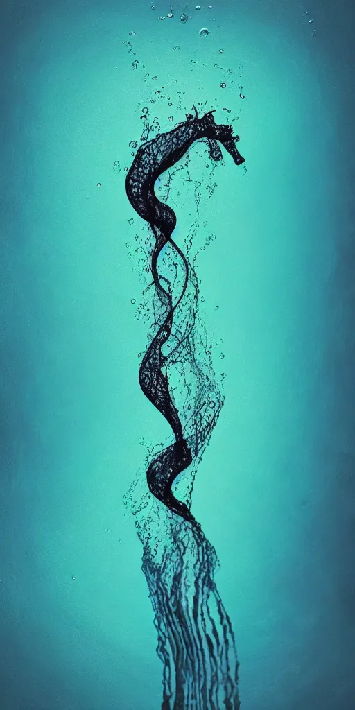 Prompt: abstract art, art nouveau, op art, detailed, hyper realistic, compelling, strange, macroscopic ink in water photography, sensual, octane, houdini, 8 k, sargasso, sea horse, liminal