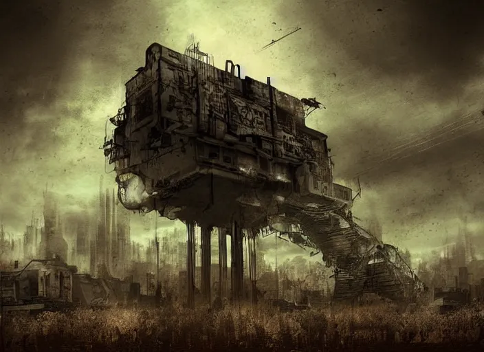 Image similar to silent apocalypse, dystopia, steampunk, digital art, faded