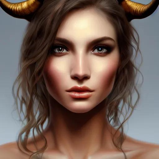 Image similar to perfectly - centered close - up face - portrait of horned goddess, the perfect human female specimen, intricate, elegant, super highly detailed, professional digital painting, artstation, concept art, smooth, sharp focus, no blur, no dof, extreme illustration, unreal engine 5, 8 k, by anne stokes