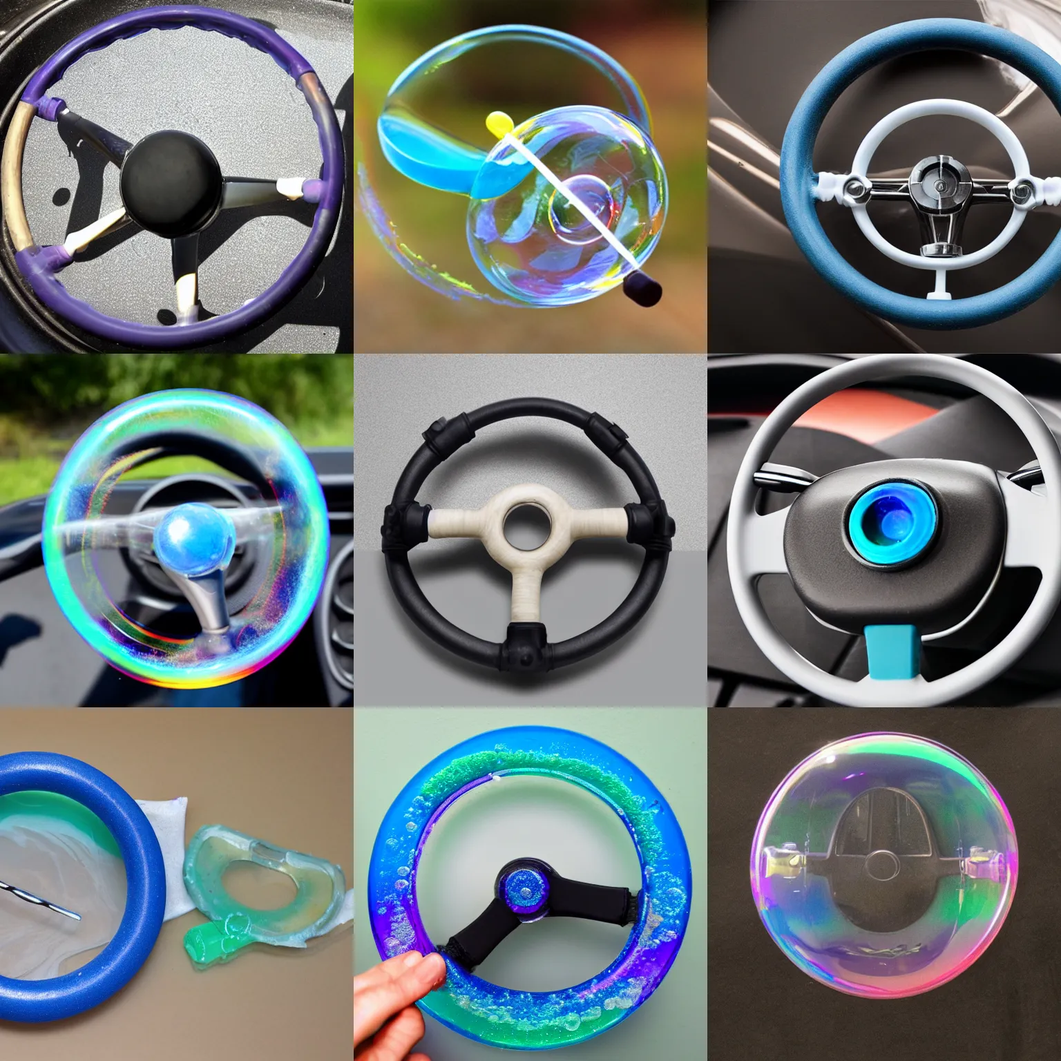 Prompt: Soap bubble steering wheel