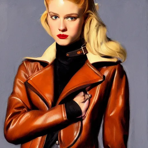 Prompt: fashion model with leather jacket painted by leyendecker, oil painting, 4 k, detailed, artstation