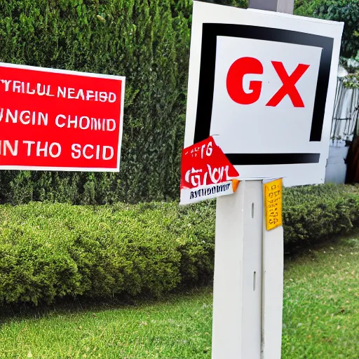 Image similar to a cardboard sign that says gxrch posted at a suburban street corner, photograph