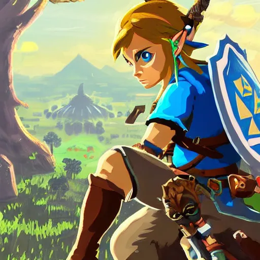 Prompt: a digital painting of The Legend of Zelda: Breath of the wild trending on art station