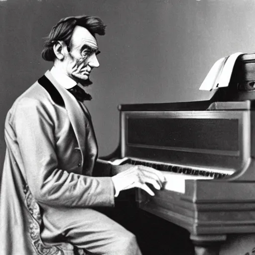 Prompt: abraham lincoln as electronic music producer, wearing headphones and playing on piano