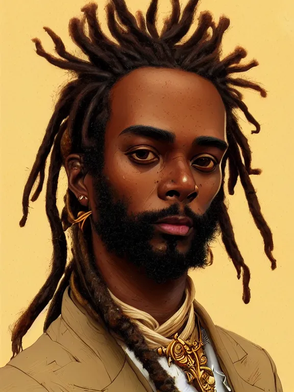 Image similar to a lama portrait, dreadlocks , elegant, highly detailed, digital painting, concept art, smooth, sharp focus, illustration, by Laurie Greasley,Lawrence Alma-Tadema,Dan Mumford,artstation,deviantart,Unreal Engine,face enhance,8K,golden ratio,cinematic lighting