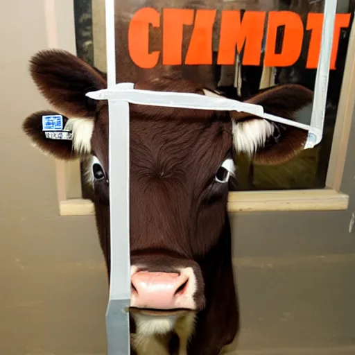 Prompt: mugshot of a calf dressed as an inmate