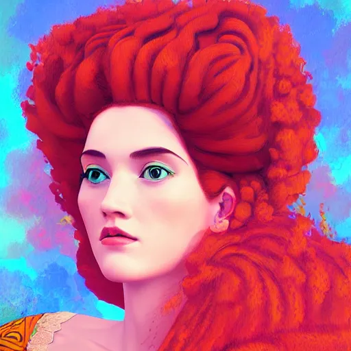 Prompt: portrait of Princess Merida, retro and ethereal, expressive pose, Fauvism, highly detailed, digital painting, artstation, concept art, smooth, sharp focus, by Jean Auguste Dominique Ingres
