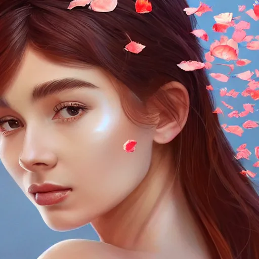 Prompt: gorgeous female covered in translucent leaf and petals in the style of stefan kostic, cute - fine - face, symmetry face, long hair, audrey hepburn, backlit, refracted lighting, elegant, half body shot, 8 k, insanely detailed, intricate, art by stanley lau, artgerm, wlop, kuvshinov ilya, octane, trending on artstation