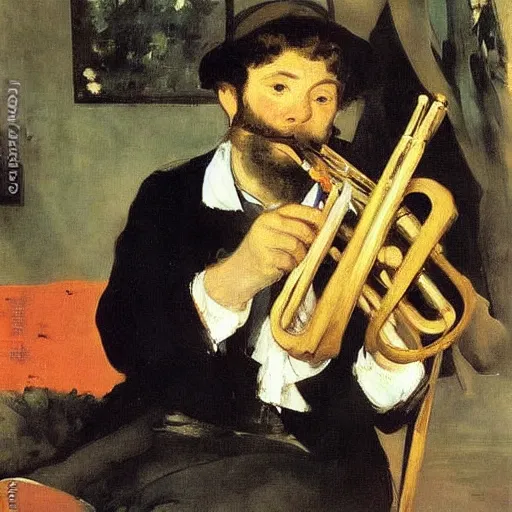 Image similar to an oil painting of the flute player by Manet