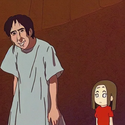 Image similar to Nicolas cage in the film spirited away by studio ghibli