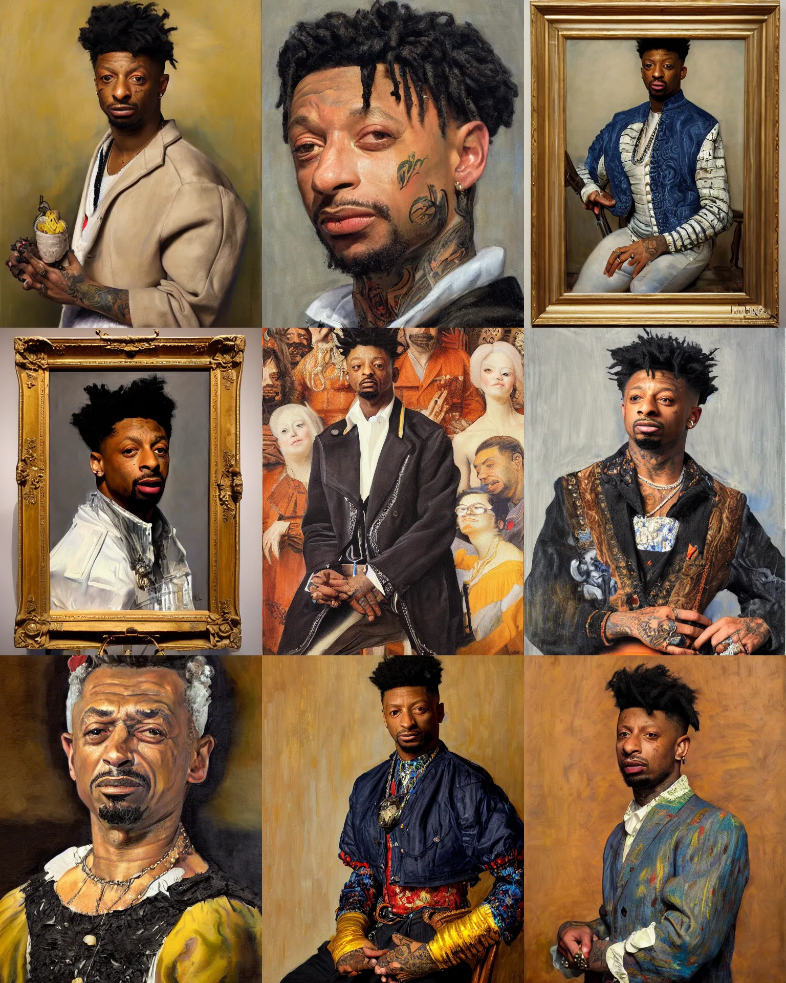 Prompt: 2 1 savage, portrait painting by donato giancola, frans hals, frank frazetta, craig mullens fashion photography