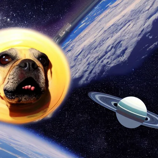 Image similar to a photo of a planet in the shape of a dog in space, realistic