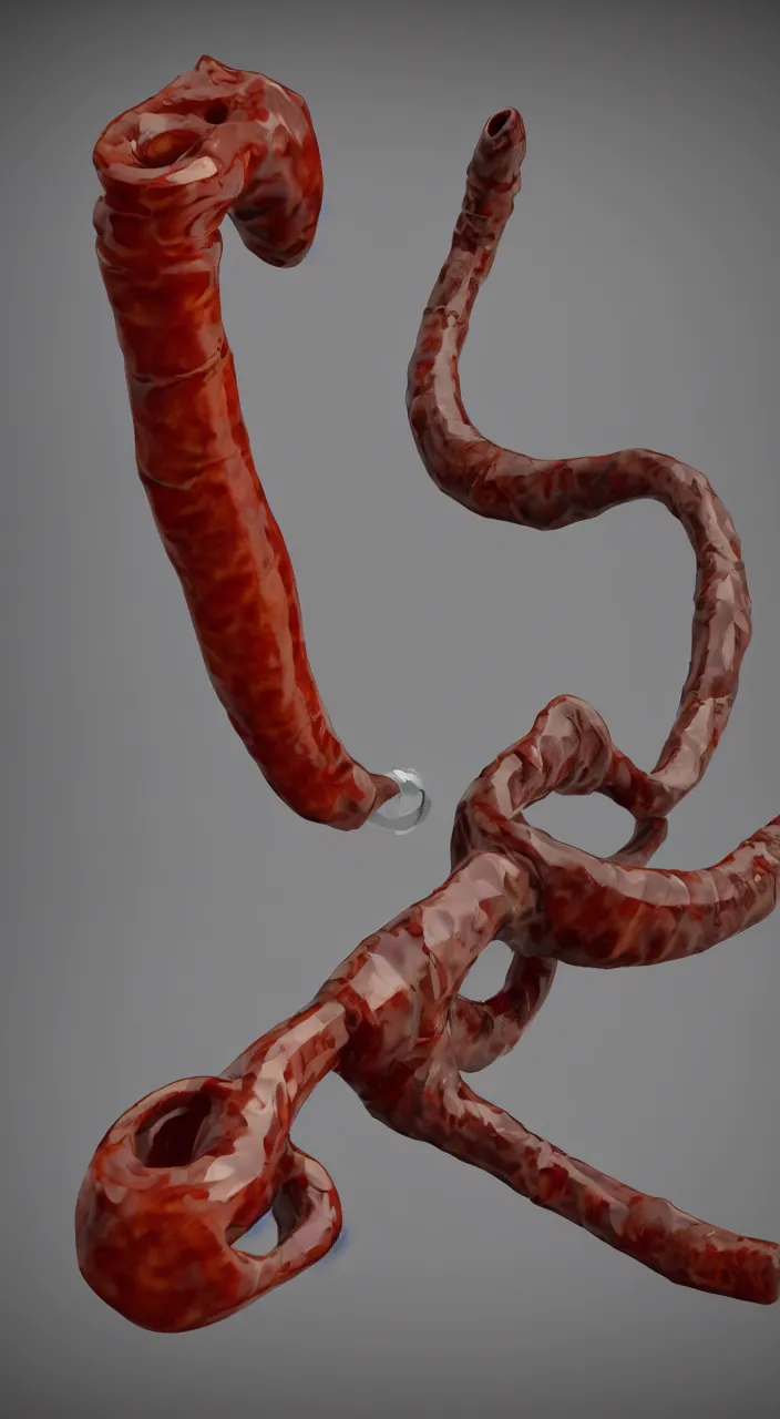 Prompt: a ceramic bag pipe shaped like a human oesophagus , in the style of a colour medical illustration, unreal engine , 8k,