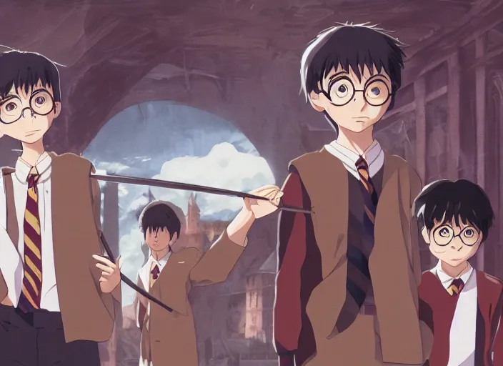 Image similar to film still of Harry Potter and the Chamber of Secrets Artwork by Dice Tsutsumi, Makoto Shinkai, Studio Ghibli