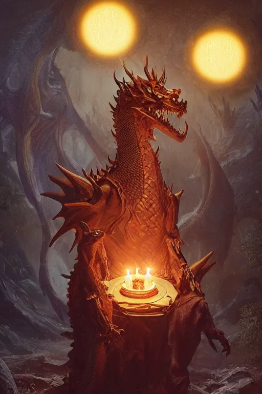 Prompt: a humanoid dragon king stands inside a magical circle by greg rutkowski, magic realism, hyper realistic, 2 0 0 mm lens, candlelight