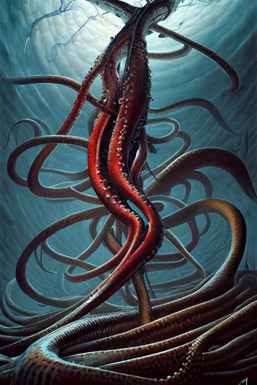 Image similar to giant squid by anna podedworna, ayami kojima, greg rutkowski, giger, maxim verehin