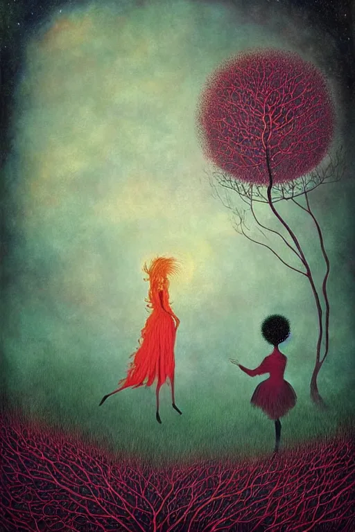 Prompt: surreal neil gaiman's Death, nostalgia for a fairytale, magic realism, flowerpunk, mysterious, vivid colors, by andy kehoe, amanda clarke