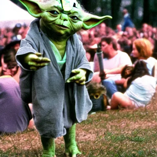 Image similar to yoda performing at woodstock