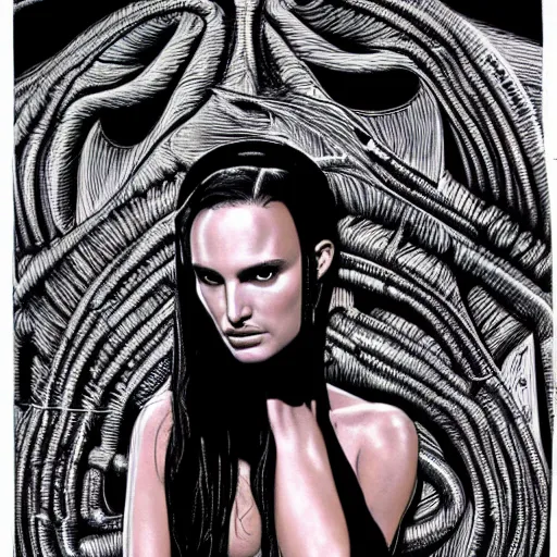 Image similar to natalie portman drawn by h. r. giger