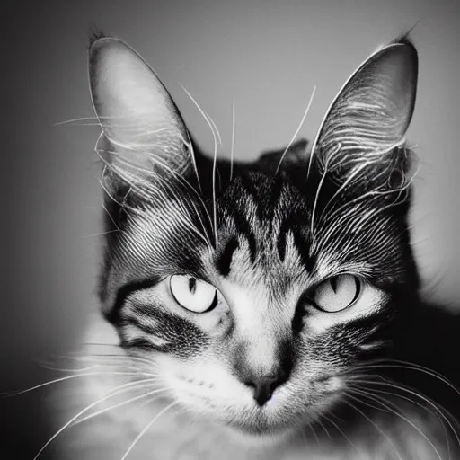 KREA - chad cat looking like Ernest Khalimov, big chin, black and white  filter, ultra hd, 8k