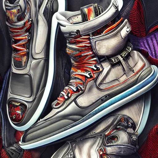 Image similar to futuristic balenciaga and vetements sneakers by aaron horkey, trending on artstation, skeleton, ultra rendered extreme realism and detail, 8 k, highly detailed, realistic, completely framed, pbr, surreal, hyper realistic, colorful, direct lighting, 3 5 mm photo, photorealistic, sharp focus,