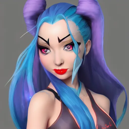Image similar to a high quality drawing of jinx from arcane, artstation