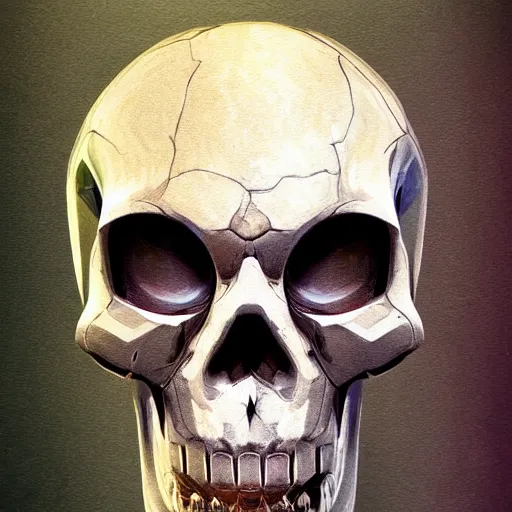 Image similar to cyborg skull crushed on table, digital painting , realistic illustration