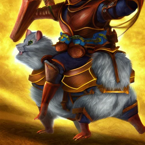 Image similar to hamster knight riding his trusty cat steed into battle, digital fantasy art, high resolution