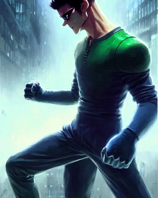 Image similar to gigachad luigi fighting like one punch man in a suit in the matrix, fantasy character portrait, ultra realistic, full body concept art, intricate details, highly detailed by greg rutkowski, ilya kuvshinov, gaston bussiere, craig mullins, simon bisley