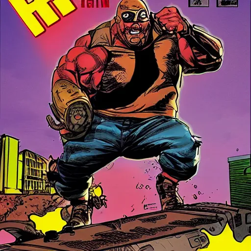 Image similar to Bin Diesel as a comic book hero fighting off evil,, 4k, comic book cover